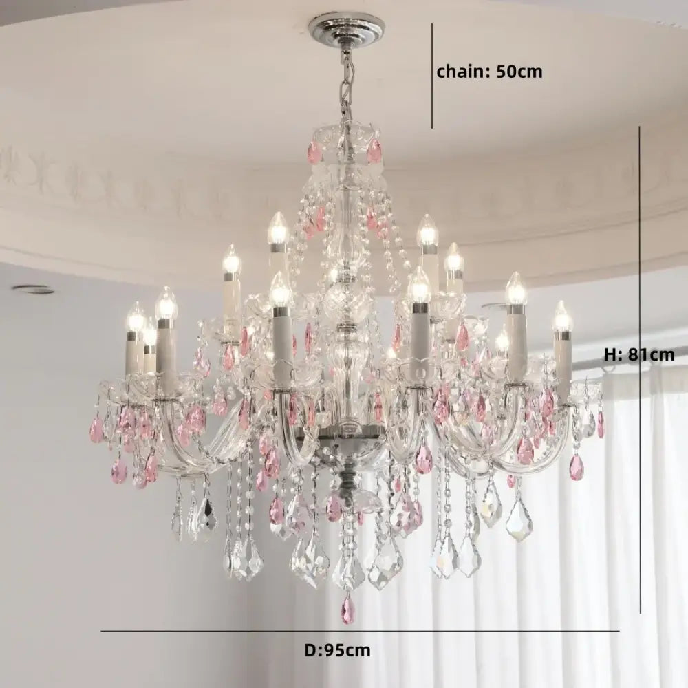 Elegant decorbites blue crystal chandelier with clear and pink crystals on a silver frame for living room lighting