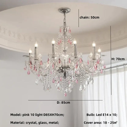 A decorbites blue crystal chandelier with delicate pink and clear crystals metallic finish and ten led lights for living room