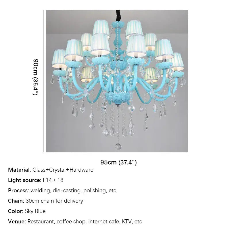 Sky blue decorbites blue crystal lamp candle chandelier with glass and crystal accents for living room decor