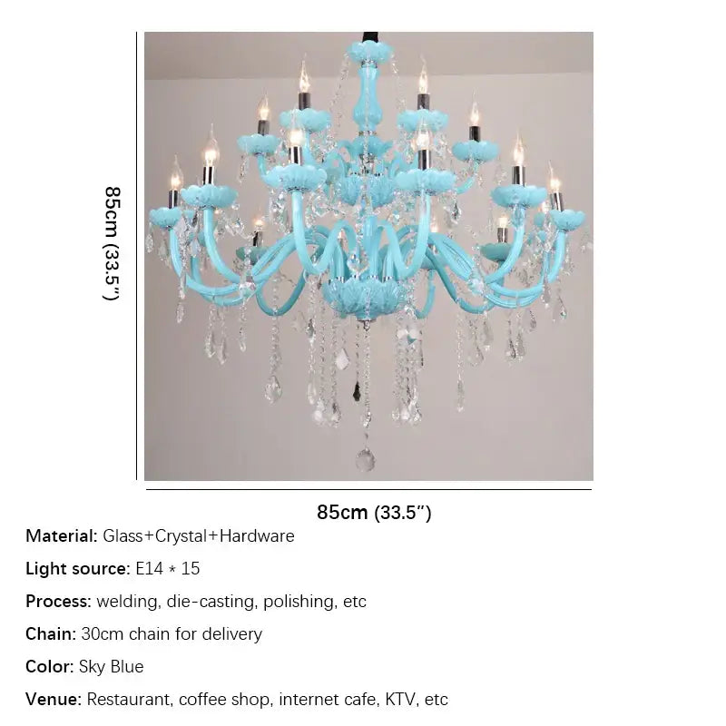 Sky blue decorbites blue crystal lamp candle chandelier with glass and crystal accents for living room decor