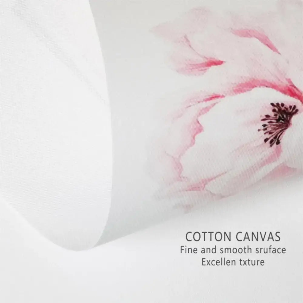Decorbites™ blue flowers print on soft white cotton canvas fabric with delicate pink floral design for living room decor