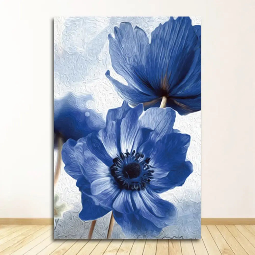 Decorbites blue flowers print canvas art with textured finish showcasing beautiful blue flowers for living room decor