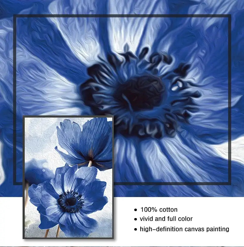 Decorbites™ blue flowers print featuring vibrant blue poppy canvas painting with textured high-definition finish for living room decor