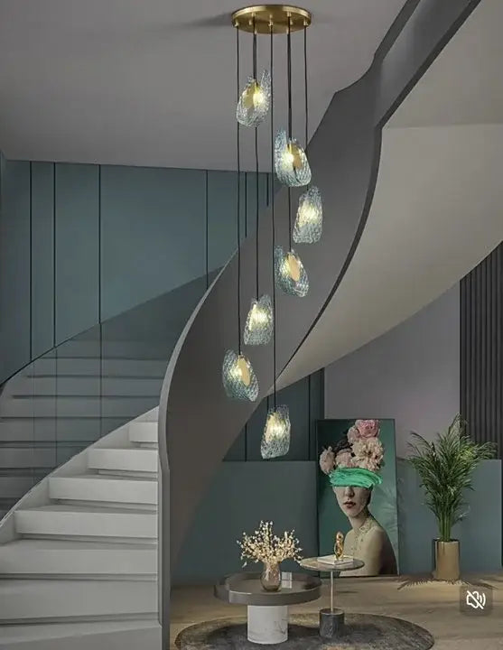 Decorbites™ blue glass led pendant lamps featuring modern teardrop glass pendants on gold-toned fixture