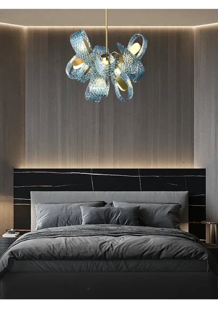 DecorBites™ blue glass LED pendant lamps with modern sculptural design for stylish interior lighting