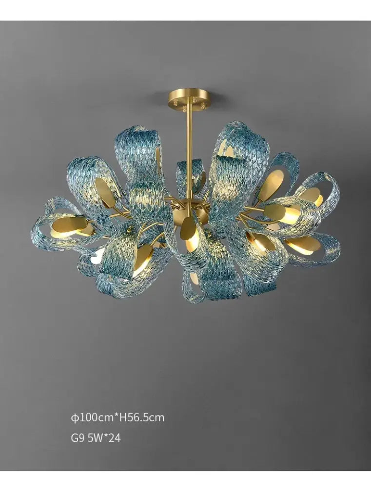 Decorbites blue glass led pendant lamps feature a woven texture with gold-toned metal accents for modern lighting