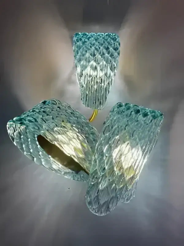 Teal blue glass led pendant lamp with intricate woven mesh design modern designer lighting by decorbites