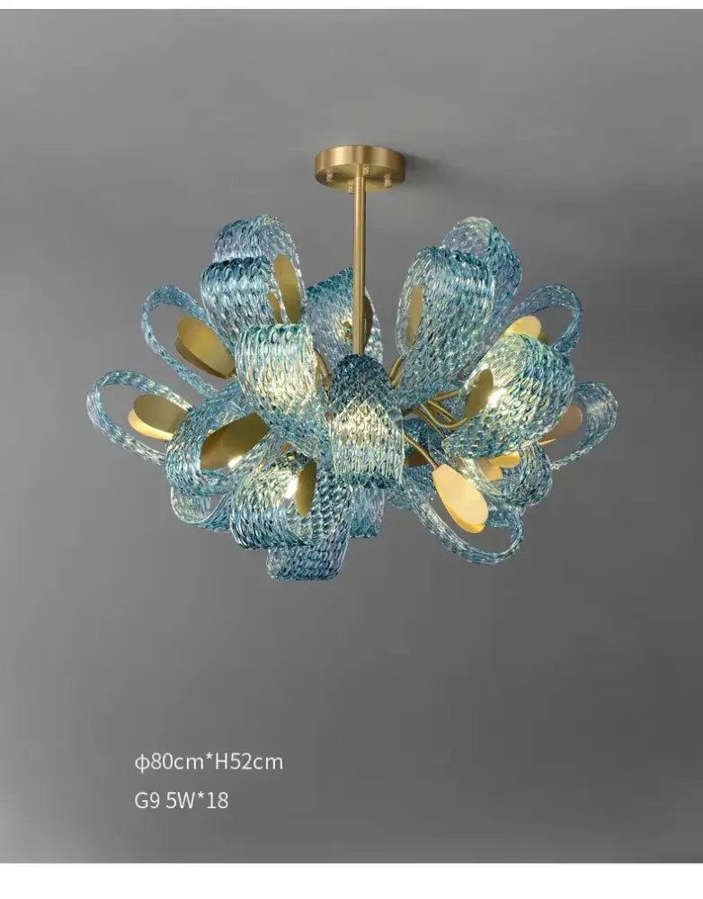 Decorbites blue glass led pendant lamps featuring a modern woven petal design with gold accents for stylish lighting