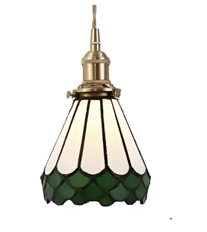 Green and white stained glass pendant light with brass hardware complementing decorbites blue glass pendant light design