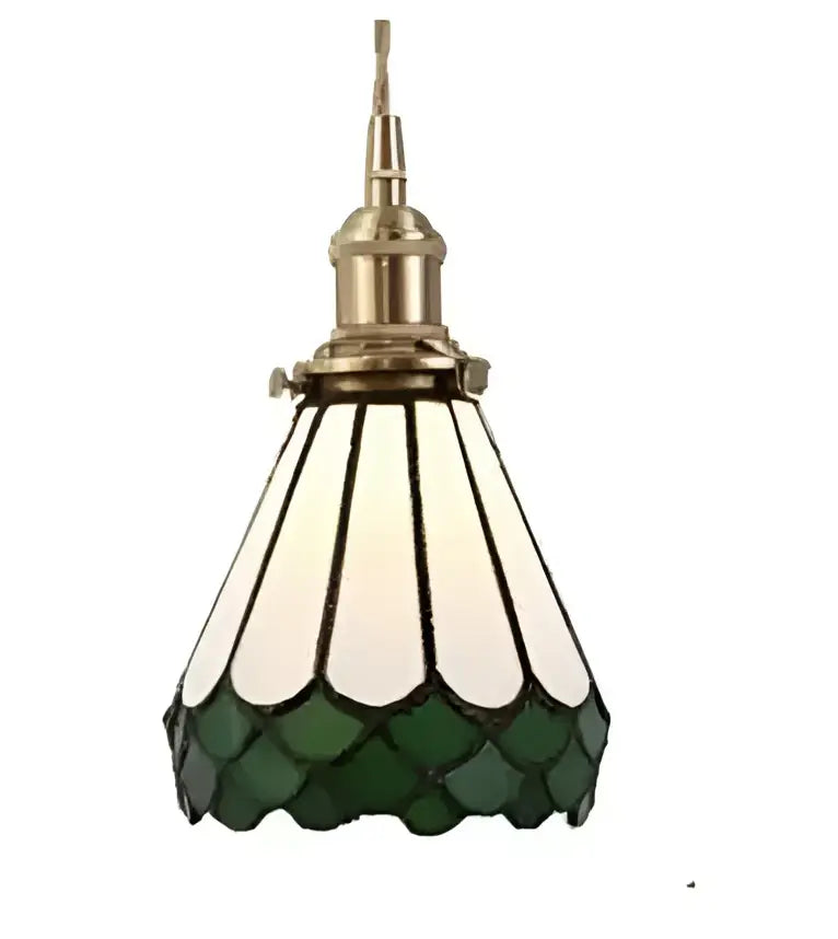 Green and white stained glass pendant light with brass hardware complementing decorbites blue glass pendant light design