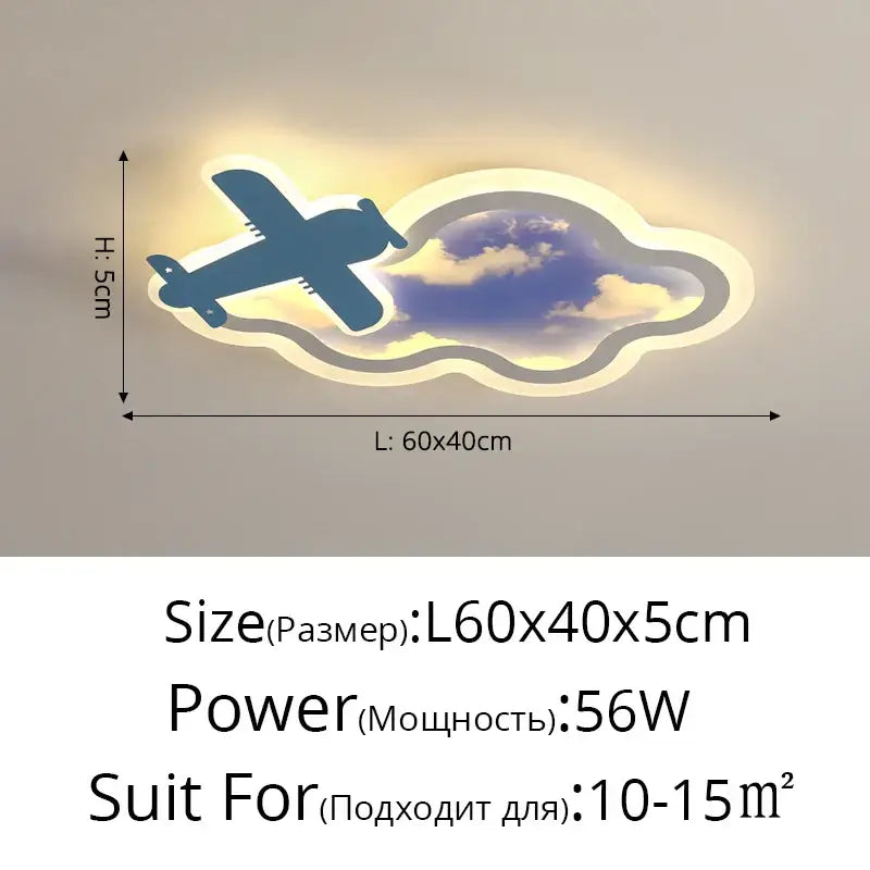 Decorbites blue sky airplane chandelier features a modern blue plane with a soft glowing halo for kids bedroom lighting