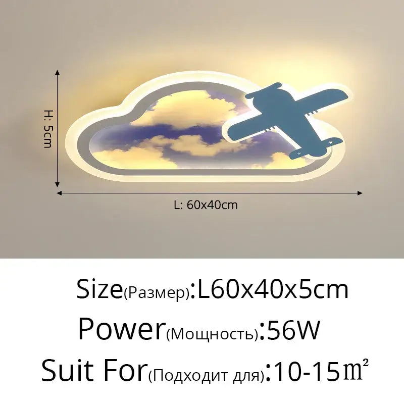 Decorbites blue sky airplane chandelier kids bedroom dimmable light shaped like a cloud with blue airplane silhouette