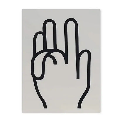 Decorbites™ blue wave japanese abstract print poster featuring black minimalist line art hand gesture on gray background