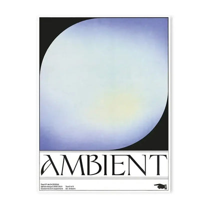 Decorbites™ blue wave japanese abstract print poster with a glowing pale blue and white gradient circle on black background