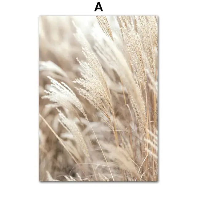 Beige and cream ornamental grass print on rectangular canvas for decorbites bohemian beach landscape wall art