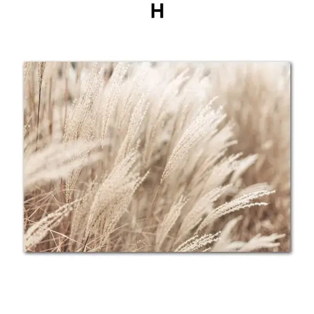 DecorBites™ beige-toned canvas wall art featuring soft-focus beach landscape with tall feathery grasses swaying gently