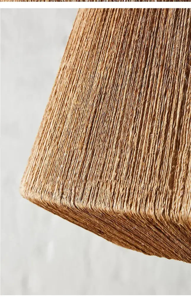 Natural fiber woven lampshade with textured earthy brown finish on decorbites bohemian rattan chandelier tiered bamboo light