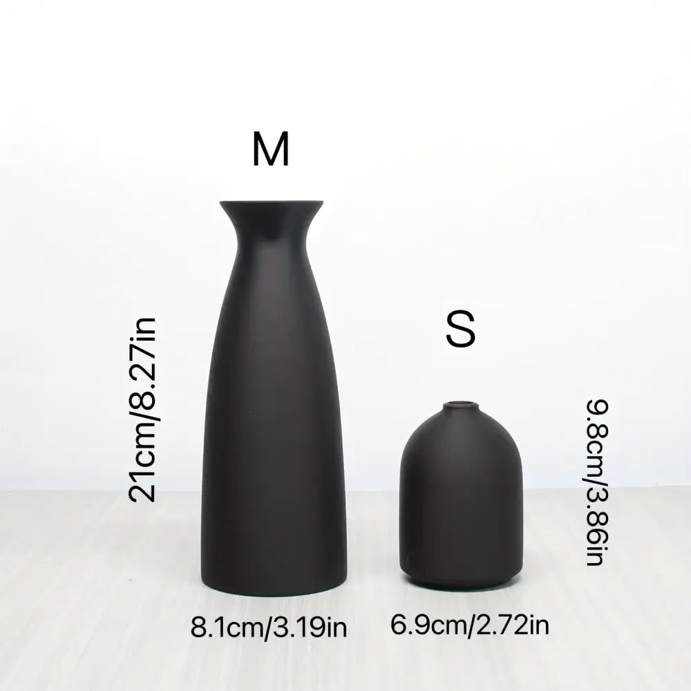 Black matte ceramic bohemian style decorative vase set in medium and small sizes by DecorBites™