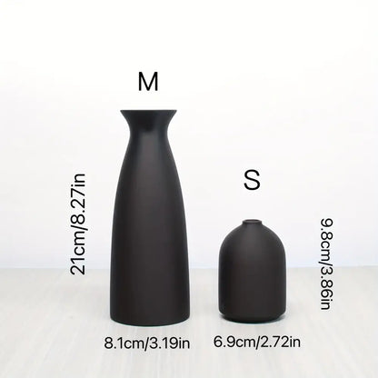 Black matte ceramic bohemian style decorative vase set in medium and small sizes by DecorBites™
