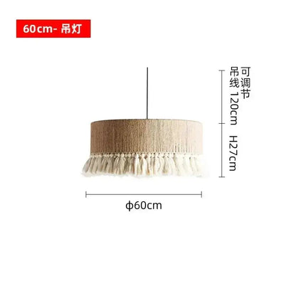 Beige cylindrical textile pendant light with cream tassel fringe by decorbites bohemian tassel chandelier for bedroom