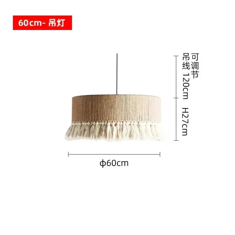 Beige cylindrical textile pendant light with cream tassel fringe by decorbites bohemian tassel chandelier for bedroom