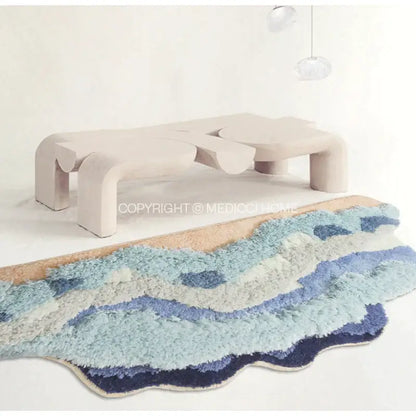 A plush decorbites boho chic mossy rug in blue and beige with a soft textured surface for bedroom use
