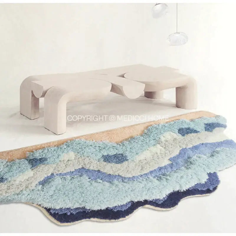 A plush decorbites boho chic mossy rug in blue and beige with a soft textured surface for bedroom use