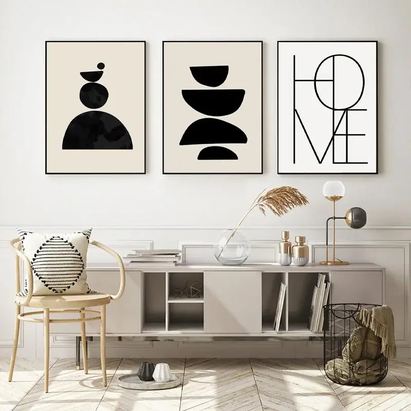 Boho Geometric Line Canvas Wall Art - Posters
