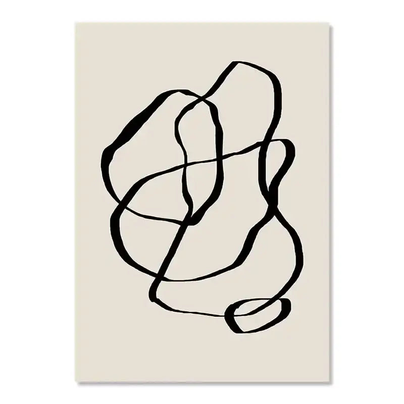 Decorbites™ boho geometric line canvas wall art featuring black abstract geometric line on beige canvas background