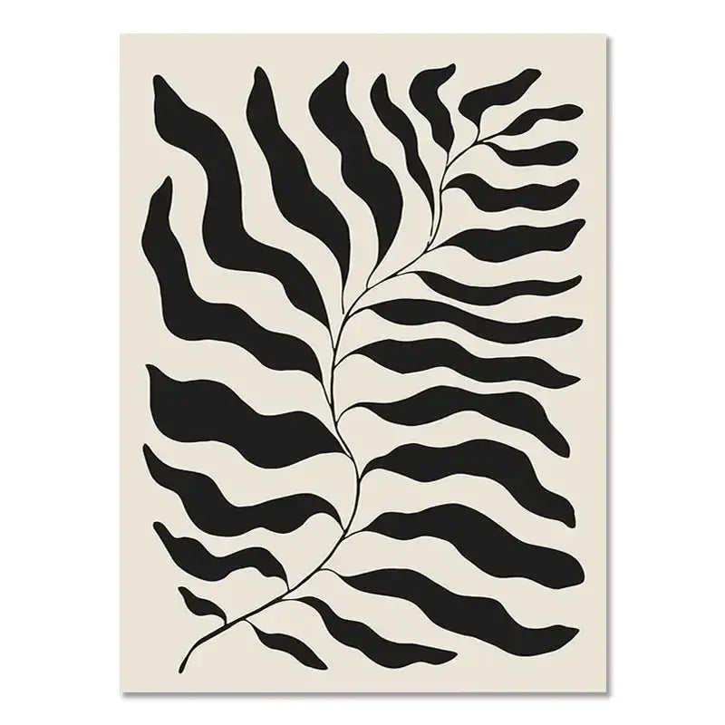 Decorbites™ boho geometric line canvas wall art featuring a black stylized fern leaf print on cream canvas