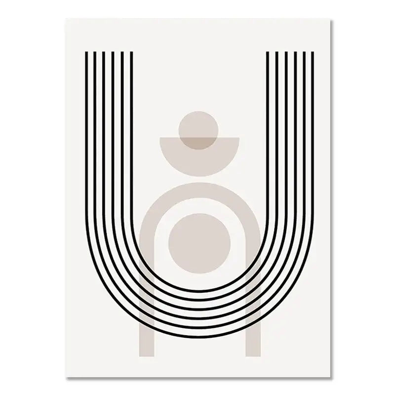 Decorbites™ boho geometric line canvas wall art with bold black curved lines and soft beige shapes on white background