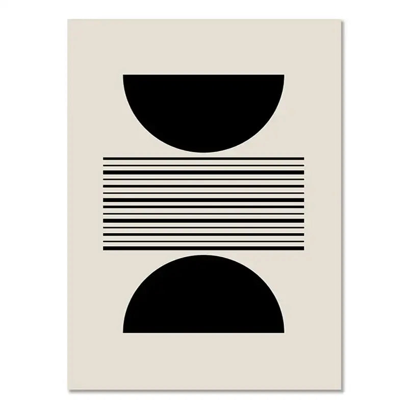 Decorbites™ boho geometric line canvas wall art featuring minimalist black semicircles and stripes on beige background