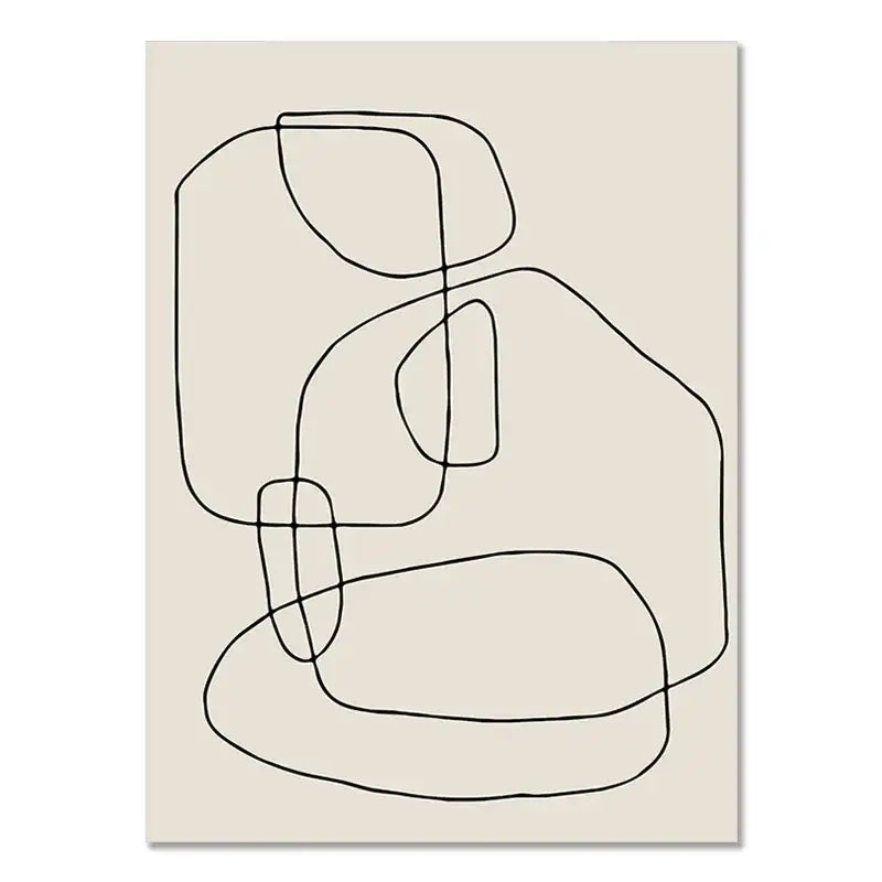 Minimalist boho geometric line canvas wall art with bold black outlines on soft beige background by decorbites