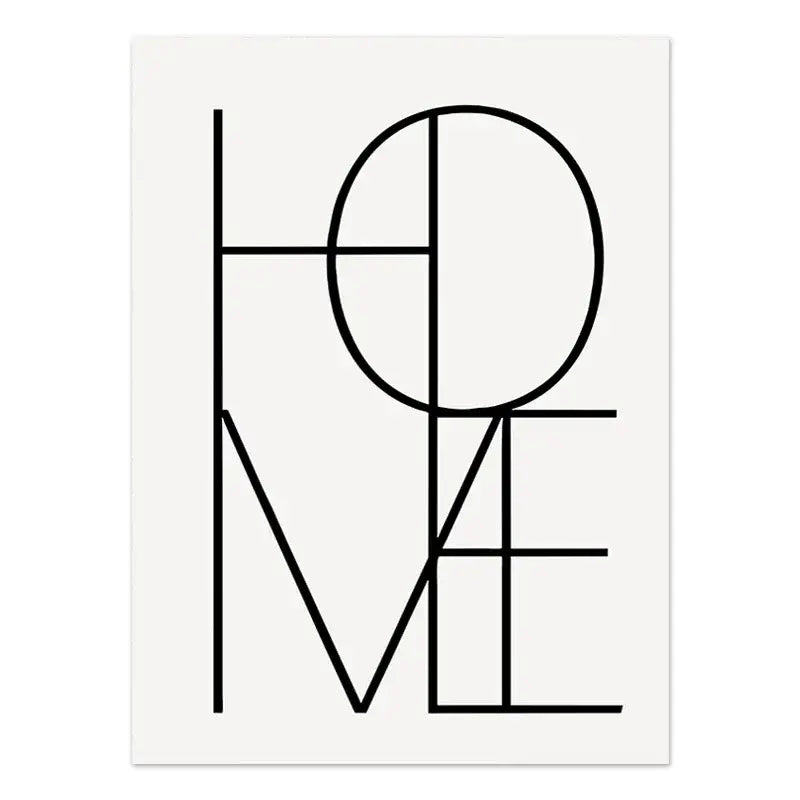 Decorbites™ boho geometric line canvas wall art featuring minimalist black line art with the word love on white background