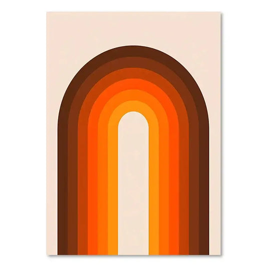 Decorbites™ boho sunset art prints featuring minimalist concentric arched bands in warm tones for living room decor