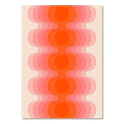 Decorbites™ boho sunset art prints feature abstract concentric wavy circles in orange and pink for living room canvas painting