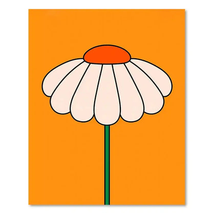 Decorbites™ boho sunset art print featuring a white daisy with an orange center for living room retro stripes art decor