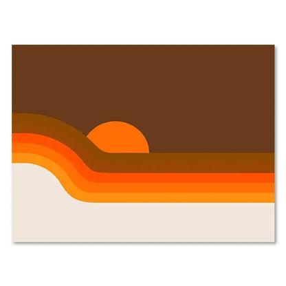 Decorbites™ boho sunset rainbow art prints featuring minimalist orange sun and layered wavy bands on canvas wall decor