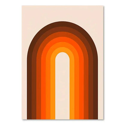 Decorbites™ boho sunset rainbow art prints canvas wall decor featuring minimalist concentric arched bands in warm tones