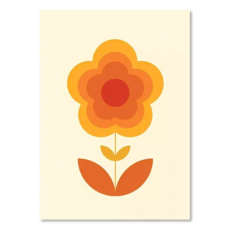 Decorbites™ boho sunset rainbow art print featuring a stylized orange and red layered flower on cream canvas wall decor