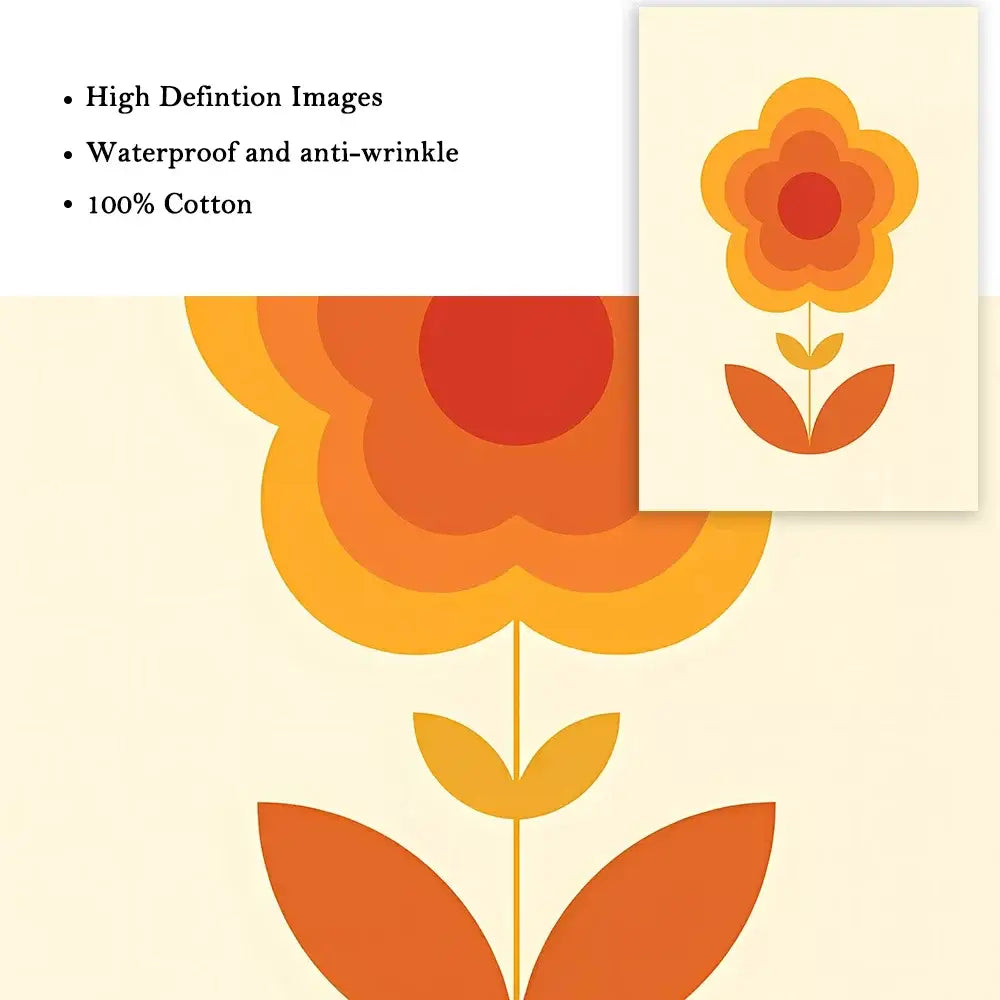 A vibrant orange and red layered flower print on cream cotton fabric in decorbites boho sunset rainbow art prints