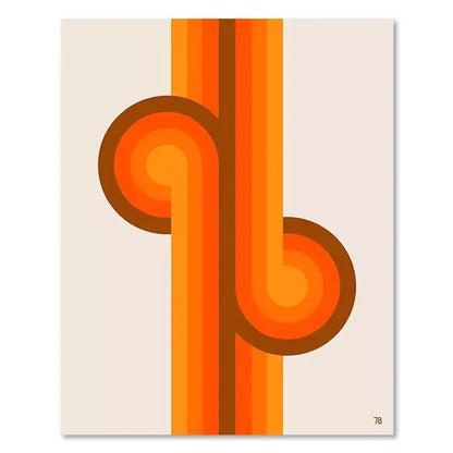 DecorBites™ boho sunset rainbow art prints feature vibrant orange and brown retro abstract stripes on canvas wall decor