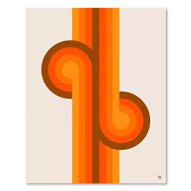 DecorBites™ boho sunset rainbow art prints feature vibrant orange and brown retro abstract stripes on canvas wall decor