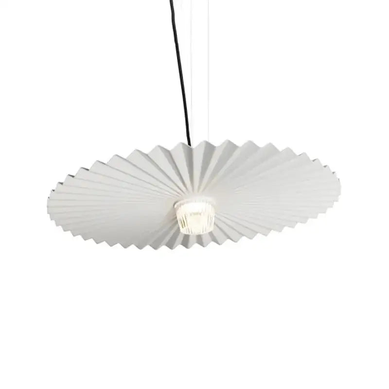 White pleated pendant light with central bulb and black cord from decorbites boomerang wood black and cream chandeliers