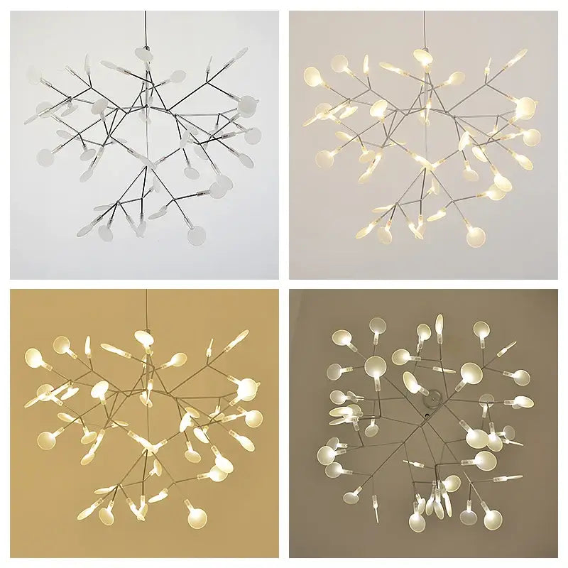 Modern DecorBites branch design Nordic chandelier with slender metallic arms rose gold black finish and frosted glass lampshades