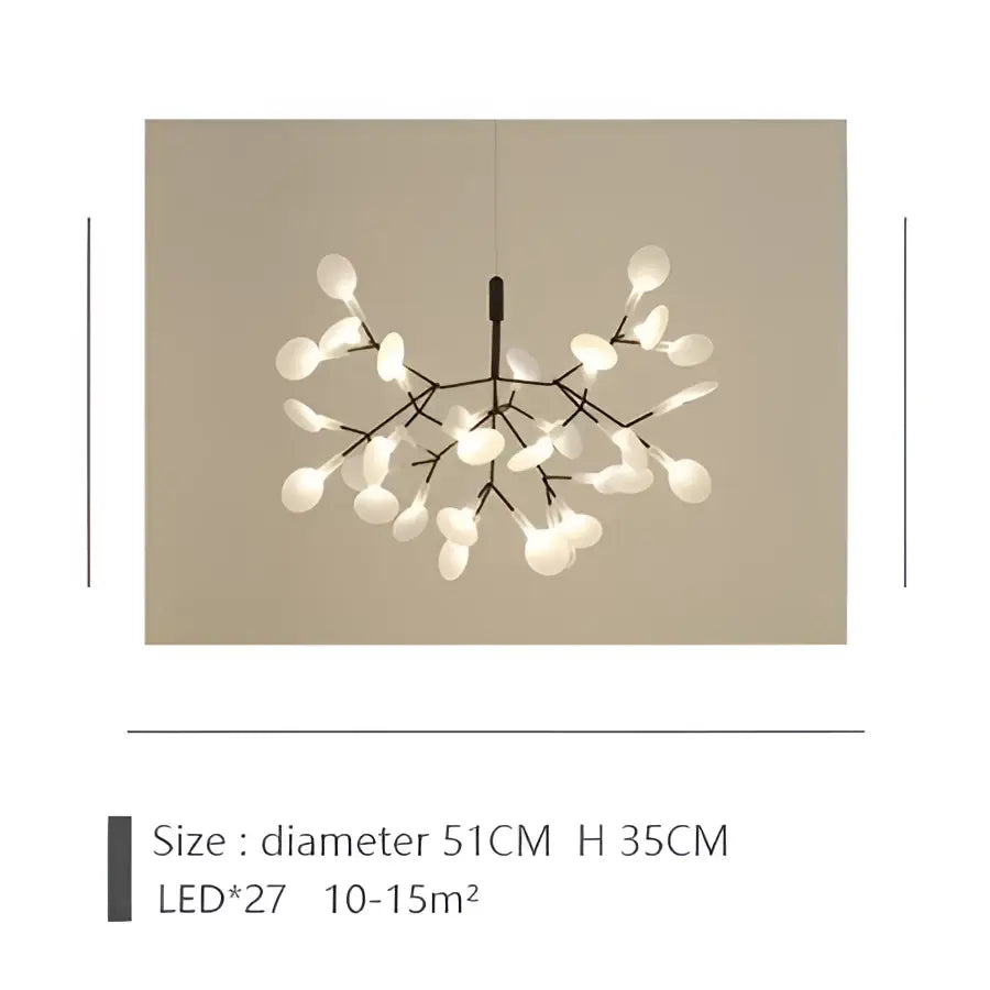 Modern minimalist branch design chandelier with rose gold black frame and 27 frosted white led bulbs resembling blossoms