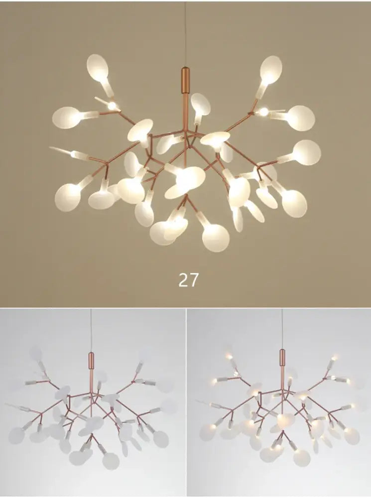 DecorBites branch design nordic chandelier with rose gold black metal frame and frosted glass lampshades