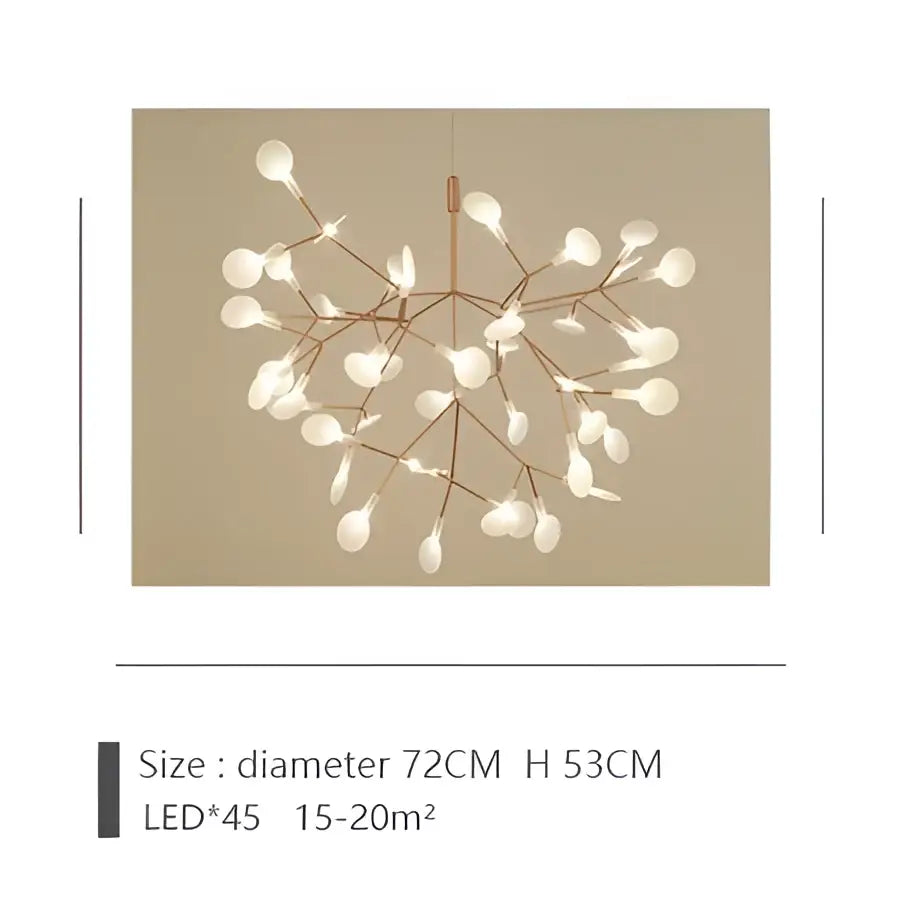 Decorbites branch design nordic chandelier with 45 warm white leds and rose gold black metal arms in modern style