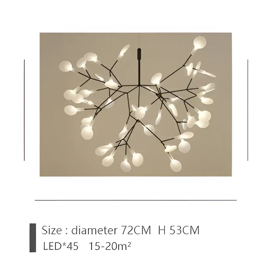 Modern black metal DecorBites™ branch design chandelier with 45 frosted led bulbs in rose gold black finish