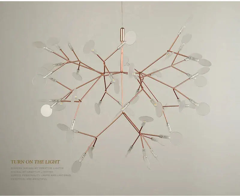 DecorBites™ branch design nordic chandelier in rose gold black with tree-like structure and clear glass discs LED lights